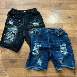 SHEIN Kids Distressed Denim Shorts in Black and Blue